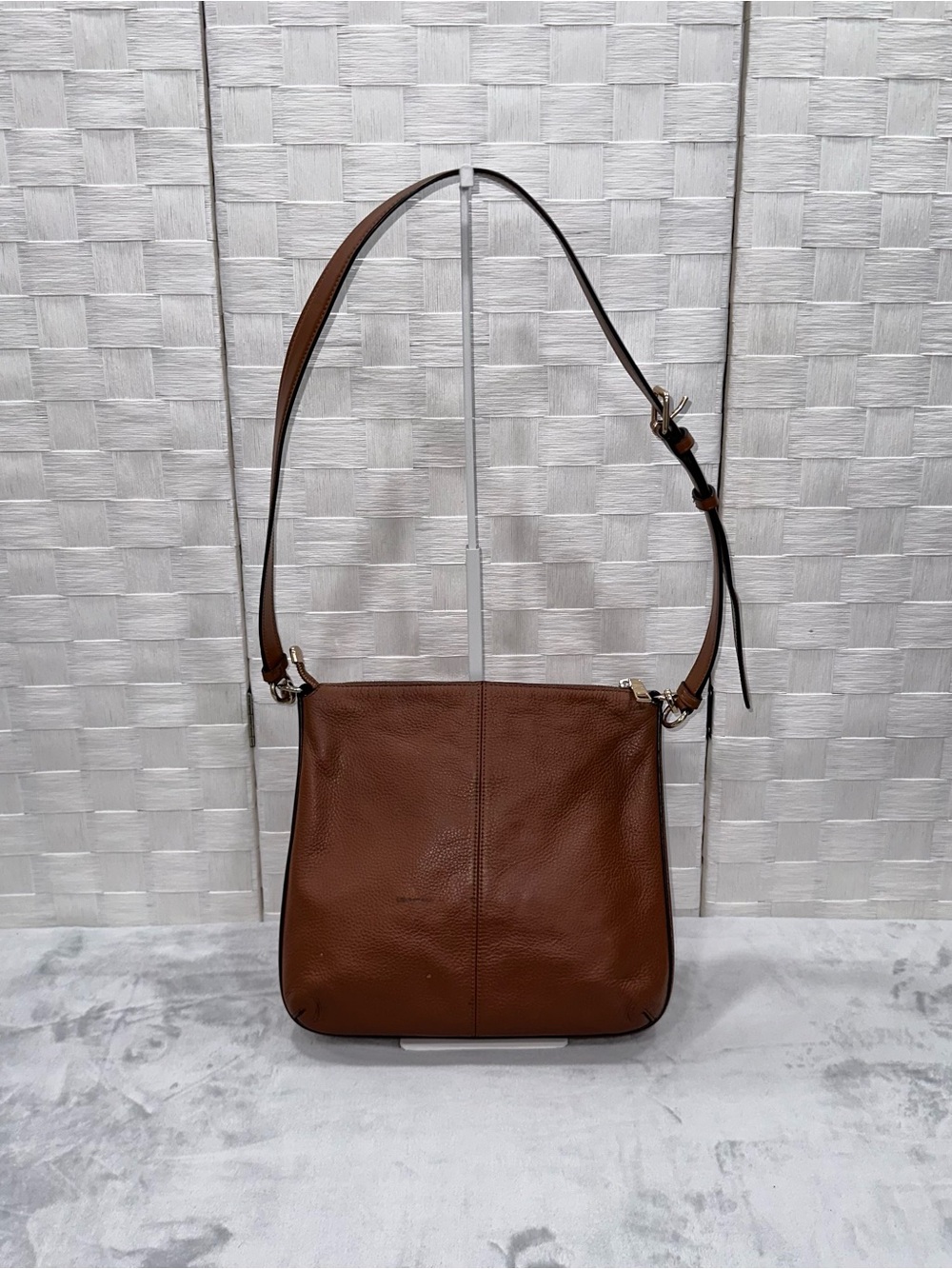 Coach Mae File Pebbled Leather Crossbody Bag Brown Zip Pocket Adjustable Strap - Picture 3 of 11